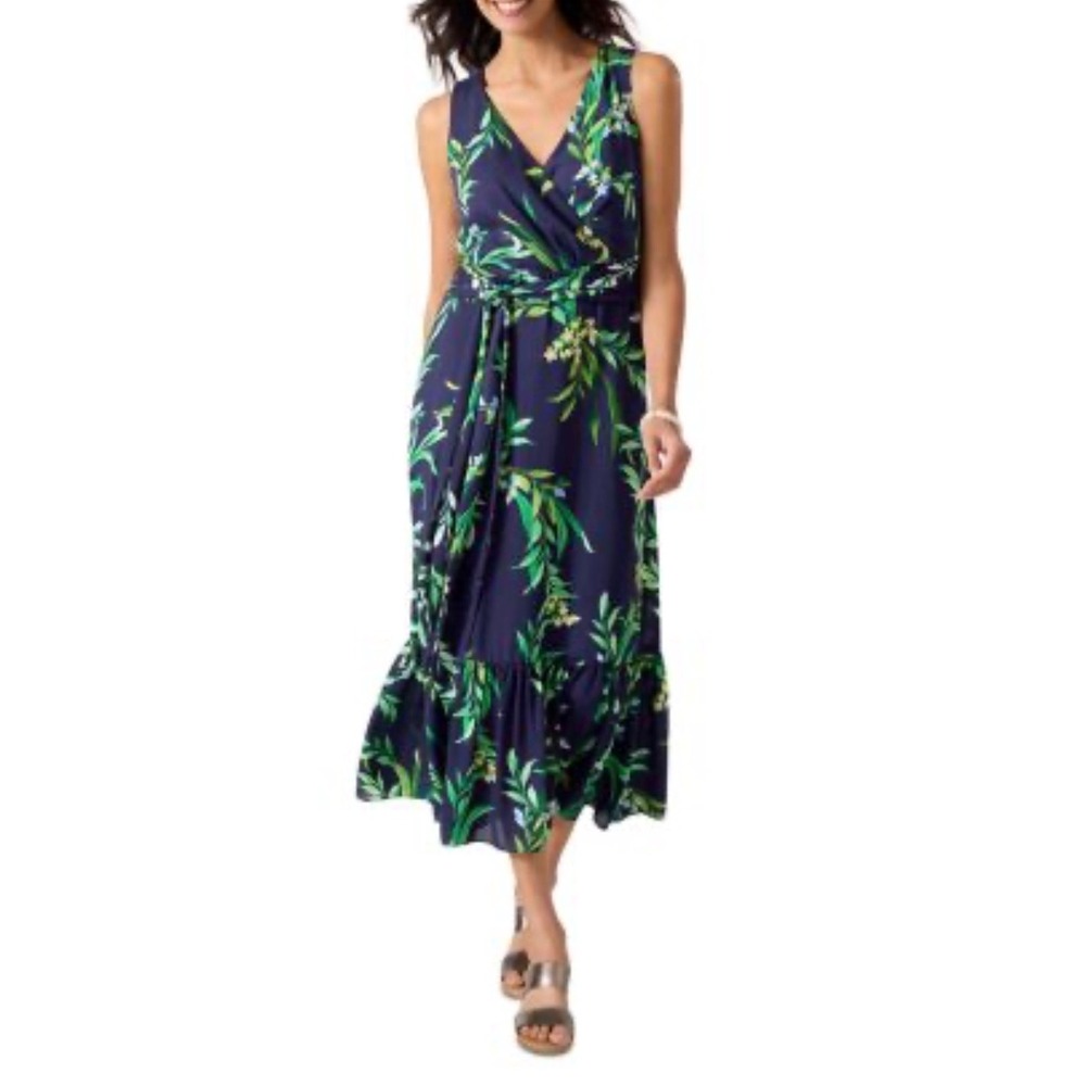 Tommyโ Bahama Floral Sleeveless Maxi Dress Navy tropical floral tie front size 8